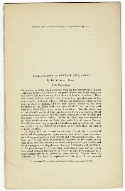 Item #37305 Explorations in central Asia, 1906-08. M. Aurel Stein, Dr.
