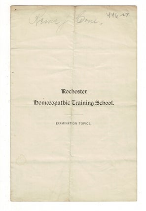 Item #37762 Rochester Homæopathic Training School. Examination topics
