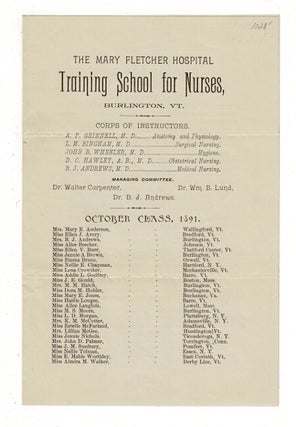 Item #37769 The Mary Fletcher Hospital Training School for Nurses, Burlington, VT