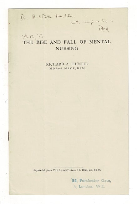 Item #37782 The rise and fall of mental nursing. Richard A. Hunter.