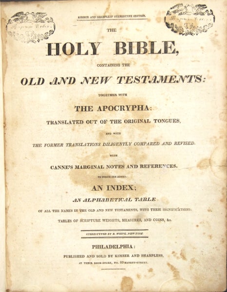 Item #38480 The Holy Bible: containing the Old and New Testaments: together with the Apocrypha ... with Canne's marginal notes ...