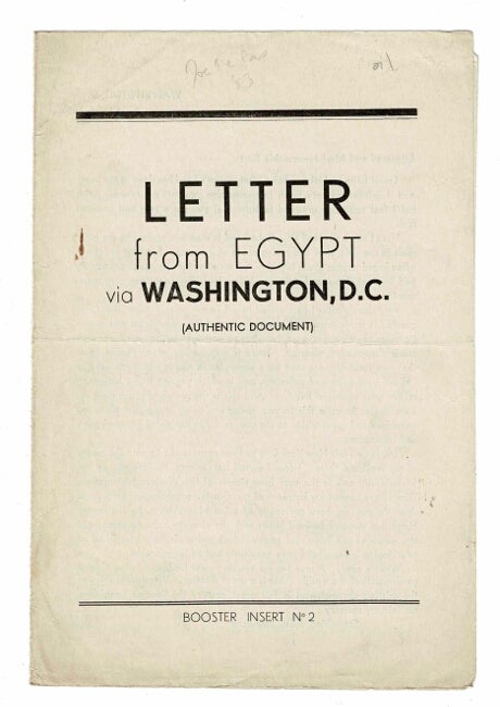 Item #39311 Letter from Egypt via Washington, D.C. (authentic document). Mohamed Ali Sarwat, i e. Henry Miler.