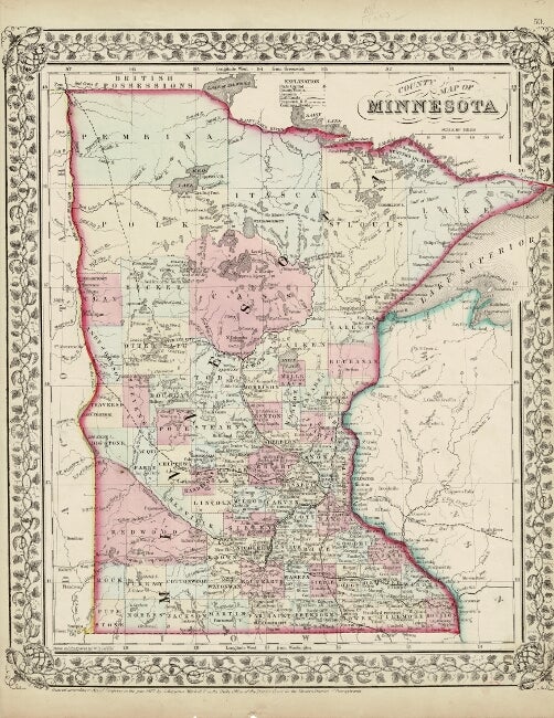 Item #39368 County map of Minnesota. Drawn and engraved by W. Gamble. W. GAMBLE.