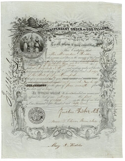 Item #39578 Independent Order of Odd Fellows. To all whom it may concern, this certifies that...