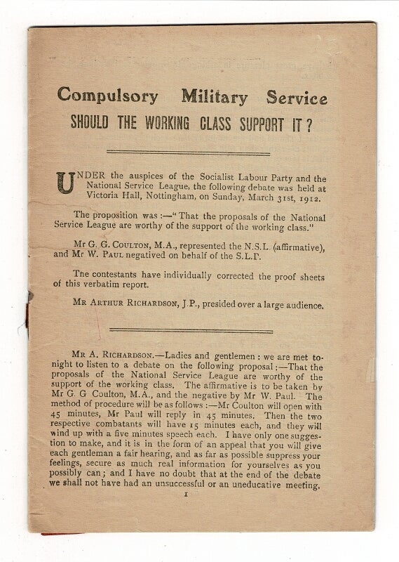 Item #39579 Compulsory military service: should the working class support it? [Heading title]