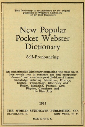 New popular pocket Webster dictionary. Self-pronouncing