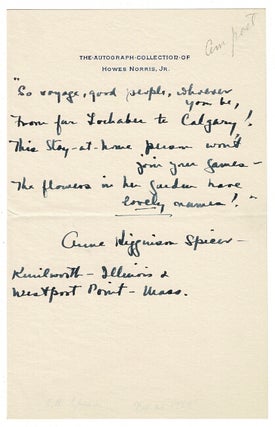 Item #40811 Autograph poem, signed. Anne Higginson Spicer