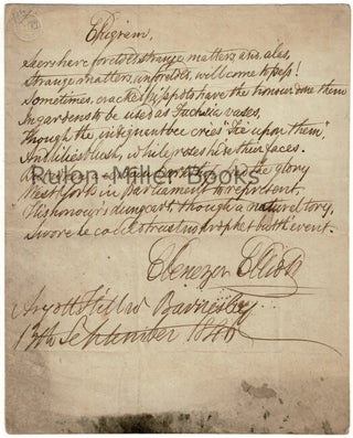 Item #40812 Autograph "Epigram," signed. Ebenezer Elliott