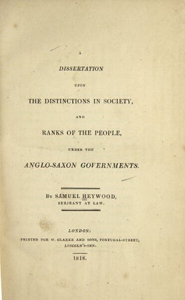Item #41219 A dissertation upon the distinctions in society, and ranks of the people, under the...
