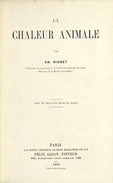 Item #41506 La chaleur animale. Charles Richet.