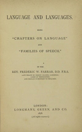 Language and languages. Being "Chapters on Language" and "Families of Speech".