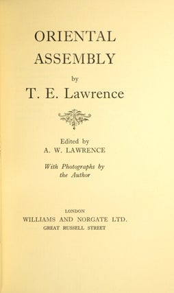 Oriental assembly. Edited by A.W. Lawrence, with photographs by the author.