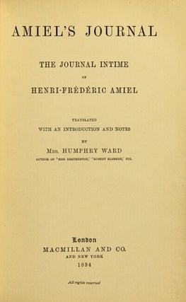 Amiel's journal: the journal intime of Henri-Frédéric Amiel. Translated with an introduction and notes by Mrs. Humphry Ward
