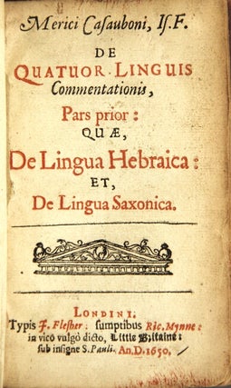 Item #42823 De quatuor linguis commentationis, pars prior; quae, de lingua hebraica: et, de...