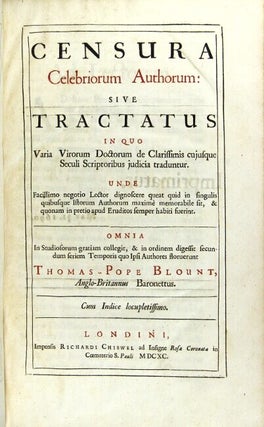 Item #42946 Censura celebriorum authorum: sive, Tractatus in quo varia virorum doctorum de...