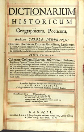 Item #43179 Dictionarium historicum, geographicum, poeticum...Recensuit, supplevit, locisque...