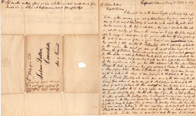 Item #43388 3-page ALS addressed to Salmon Dutton of Cavendish, Vermont. Horatio Gates Spafford.