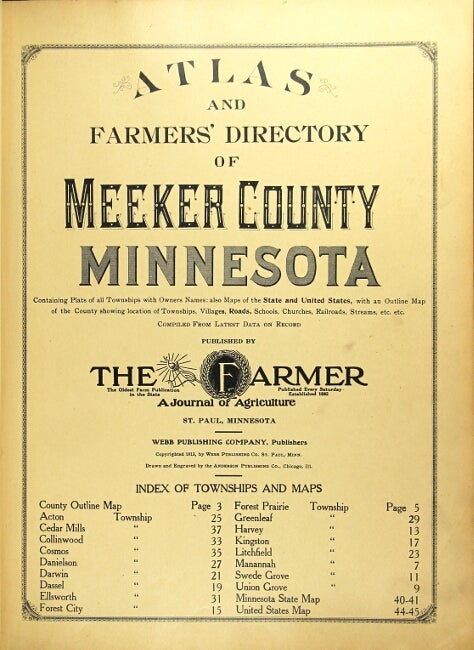 Item #43486 Atlas and farmers' directory of Meeker County, Minnesota, containing plats of all townships with owners names