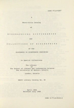 Item #43711 A short-title catalog of subject dictionaries of the sixteenth to eighteenth...