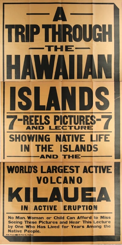 Item #43768 A trip through the Hawaiian Islands 7 - reels pictures - 7 and lecture showing native life in the islands and the world's largest active volcano Kilauea in active eruption. Robert Kates? Bonine.