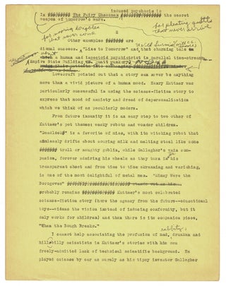 Typescript manuscript of the essay "The Many Faces of Henry Kuttner," heavily corrected and signed