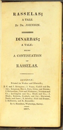 Item #44122 Rasselas; a tale...Dinarbas; a tale: being a continuation of Rasselas [by Cornelia...