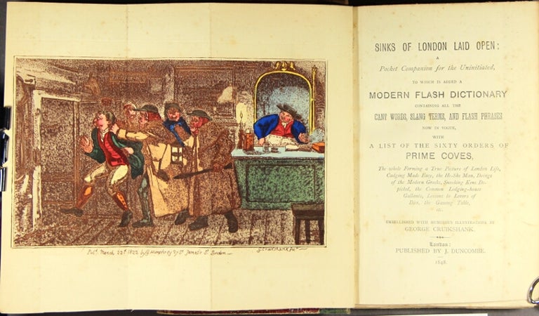 Item #44393 Sinks of London laid open: a pocket companion for the uninitiated, to which is added a modern flash dictionary containing all the cant words, slang terms, and flash phrases ... embellished with humorous illustrations by George Cruikshank