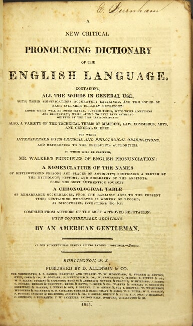 Item #44399 A new critical pronouncing dictionary of the English language, containing all the words in general use. Richard S. Coxe.