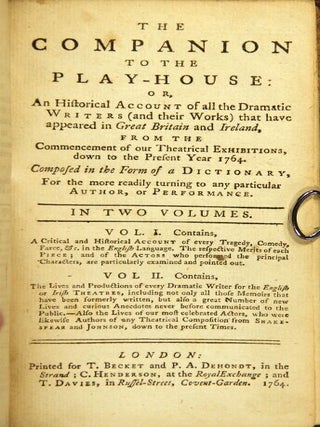 Item #44462 The companion to the play-house: or, an historical account of all the dramatic...