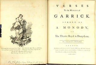 Item #44572 Verses to the memory of Garrick. Spoken as a monody at the Theatre Royal in...