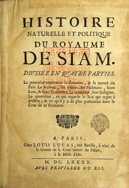 Item #44633 Histoire naturelle et politique du royaume de Siam. Nicolas Gervaise.