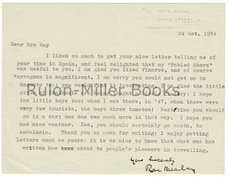 Item #44729 Typed letter, signed. Rose Macaulay