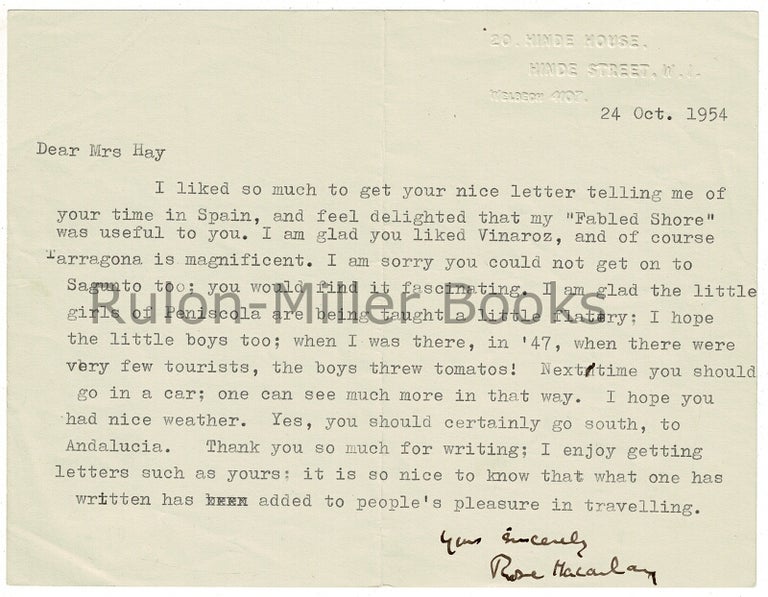 Item #44729 Typed letter, signed. Rose Macaulay.