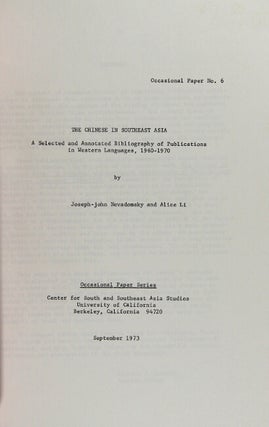 The Chinese in Southeast Asia. A selected bibliography of publications in Western languages, 1960-1970