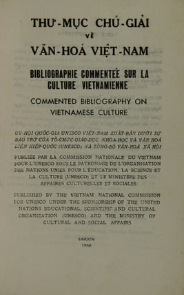 Thu’-muc chú giai ve van-hóa Viet-Nam: Bibliographie commentée sur la culture vietnamienne: Commented bibliography on Vietnamese culture