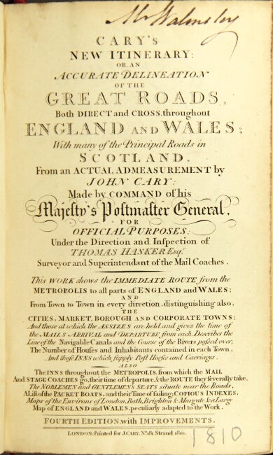 Item #44755 Cary's new itinerary: or, an accurate delineation of the great roads, both direct and cross, throughout England and Wales; with many of the principal roads in Scotland. John Cary.