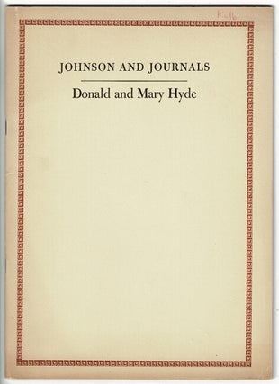 Item #45715 Johnson and journals [cover title]. Donald Hyde, Mary