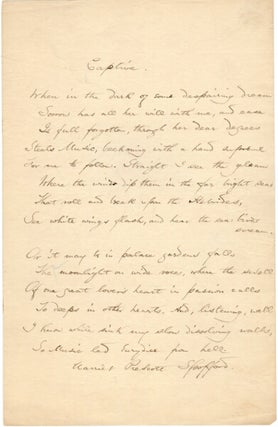 Item #45841 Signed autograph manuscript sonnet titled "Captive" Harriet Prescott Spofford