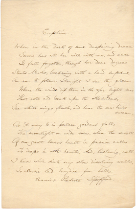 Signed autograph manuscript sonnet titled "Captive"