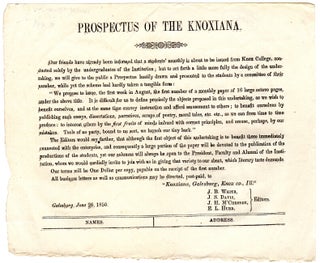 Item #46387 Prospectus of the Knoxiana. J. B. White, J. H. M'Chesney, J. S. Davis, E. L. Hurd