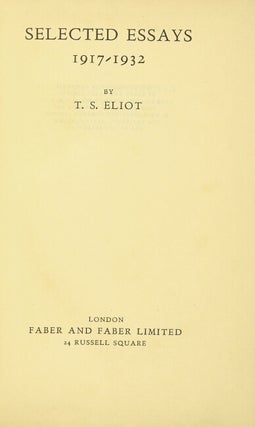 Selected essays 1917 - 1932