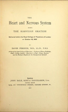 Item #47266 The heart and nervous system; being the Harveian Oration, delivered before the Royal...
