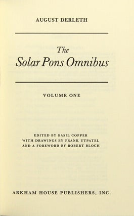 Item #47490 The solar pons omnibus edited by Basil Copper with drawings by Frank Utpatel and a...