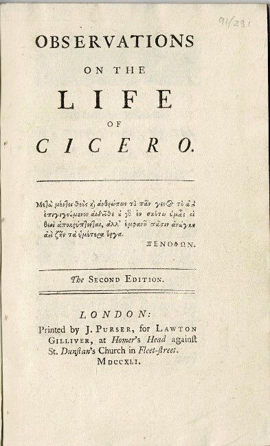 Item #47537 Observations on the life of Cicero ... The second edition. George Lyttleton.