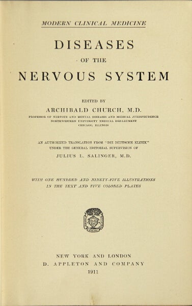 Item #47774 Diseases of the nervous system. Archibald Church.