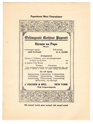 Item #47879 Papeoiteoei Maoi Gtapegiagan. Oelimgosit gotjino papeoit. Hymne au pape, Micmac. Lnoi...