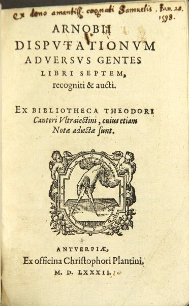 Item #48677 Arnobij disputationum aduersus gentes libri septem, recogniti & aucti. of Sicca Arnobius.