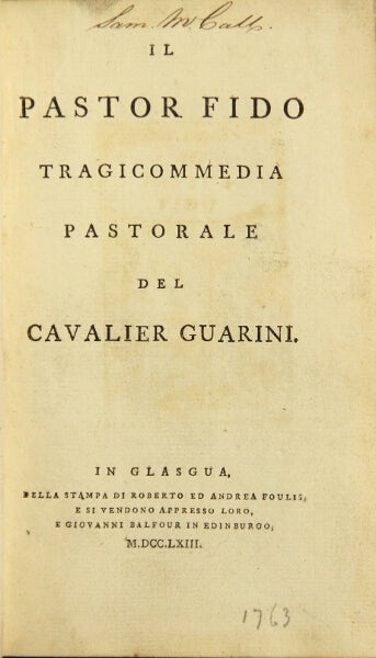Item #48728 Il pastor fido tragicommedia pastorale. Cavalier Guarini.