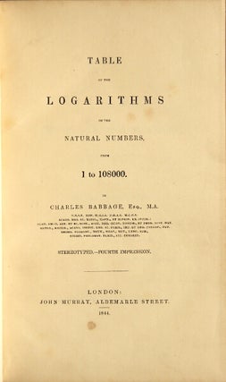 Item #48798 Table of the logarithms of the natural numbers from 1 to 108000 ... Stereotyped. -...