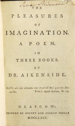 Item #48887 The pleasures of imagination. A poem. In three books. Aikenside Dr, Mark